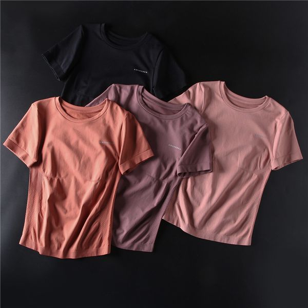 

women's short sleeve yoga shirts pink scoop neck crop gym shirt lightweight camisas mujer workout sports wear, White;red
