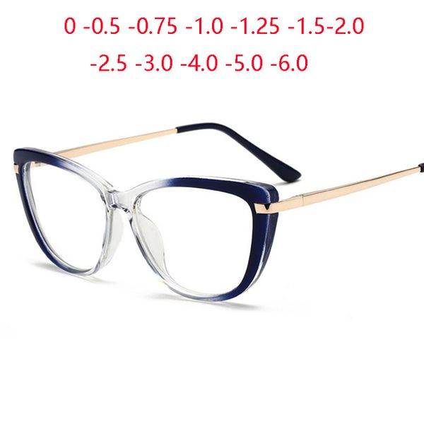 

luxury double colors cat eye glasses prescription anti-blue light lens spring leg optical myopia spectacle -0.5 -0.75 -1.0 to -6, Silver