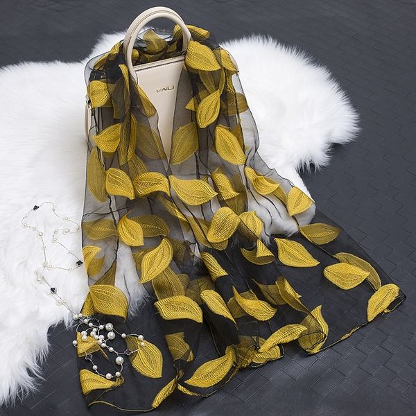 

women lightweight organza gauze scarf shawl long imitated silk scarf soft floral beach wrap head scarfs stole for young woman y200103, Blue;gray