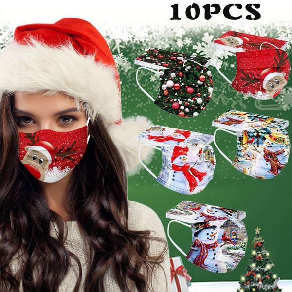 

new print 10pcs face disposable masks christmas mask 3layer protective mouth cover breathable facemask mascara mondkapjes
