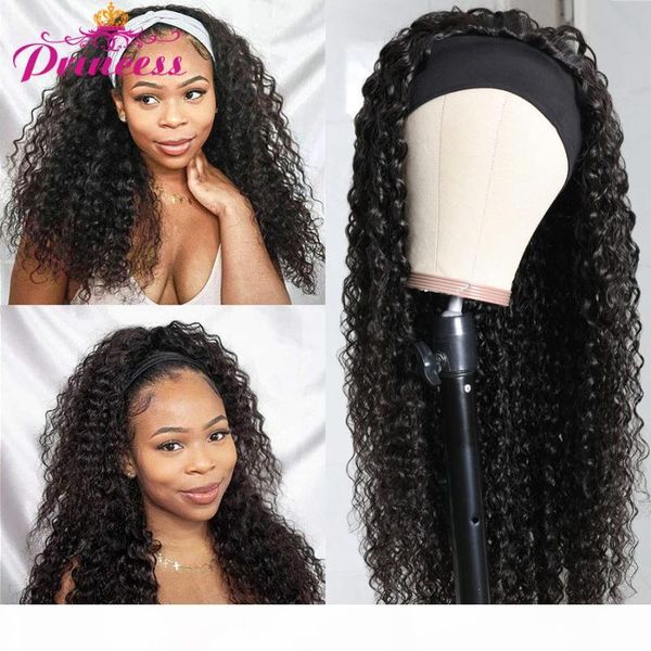 

princess curly human hair wig brazilian kinky curly headband wigs for women affordable glueless human hair wig beginner friendly, Black;brown