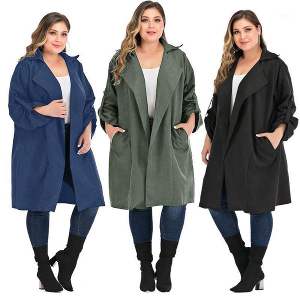 

women's plus size solid hooded drawstring loose trench coat trench women casual outwear office autumn oversize1, Tan;black
