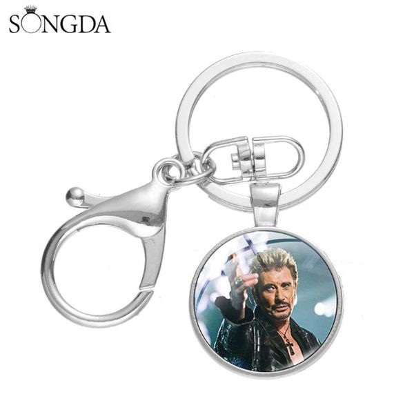 

2020 johnny hallyday celebrity keychain handmade metal lobster clasp key ring holder trendy men women jewelry bijoux gift, Silver