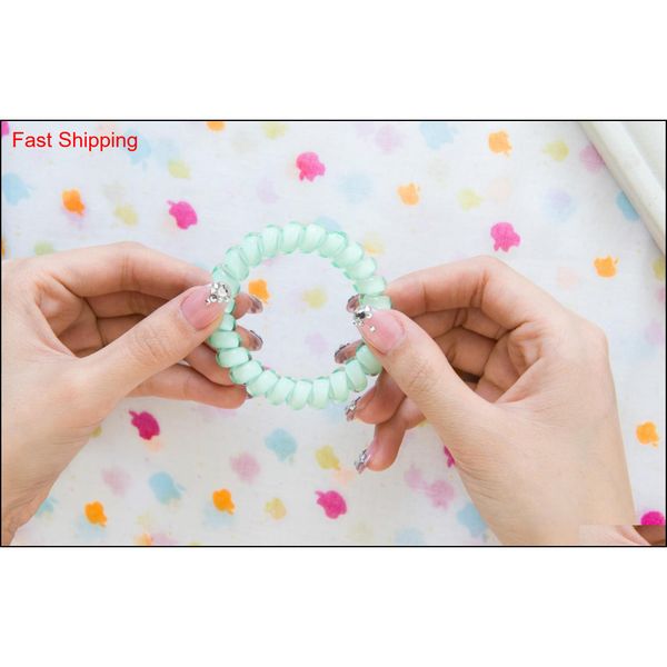 

25 colors 5 cm telephone wire cord gum hair tie girls elastic hair band ring rope candy color bracelet qylzke nana_shop, Pink