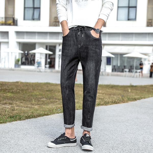 

autumn fashion brand 2020 youth casual jeans men's high stretch versatile straight loose harem pants, Blue