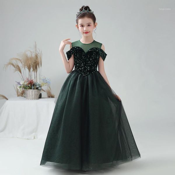 

girl's dresses kids girls formal evening party gowns long wedding princess flower sequins tulle junior bridesmaid dress for1, Red;yellow