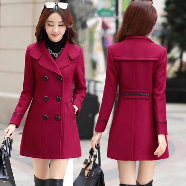 

spring korean slim woolen outwear women wool coats 2020 new double breasted wool coat overcoat autumn plus size womens clothing, Black