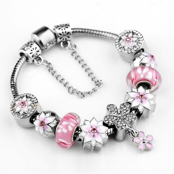 

h5oi2 2020 new pink diy flower peach petal blooming decoration diy bracelet hand bracelet magnolia string chain flower string wghyq, Golden;silver