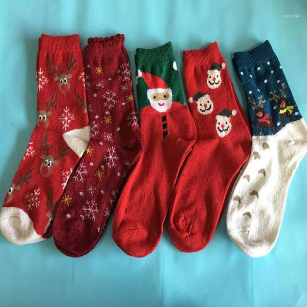 

autumn and winter christmas socks old man elk snowflake red ladies socks wholesale christmas gifts 5pair/lot1, Black;white