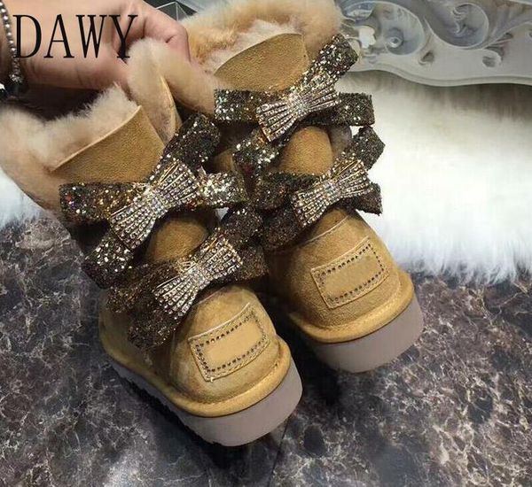 

2020 мода два луки real кожи коровы женщин женщина зимы снег сапоги середина теленок подлинных коровы женщины ботинки женщины обувь, Black