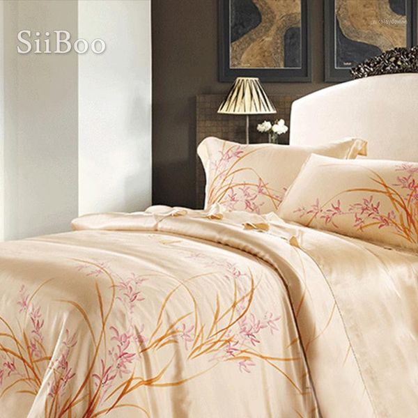 

bedding sets siiboo elegant orchid hand-painting 100% natural silk duvet cover set  size sheet pillowcase dekbedovertrek sp59521