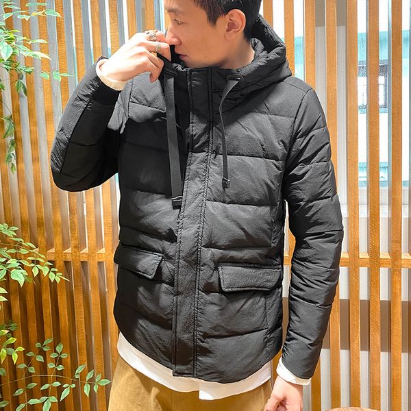 

autumn 2020 korean white cotton winter hooded fashion brand new men's down jaet, Black
