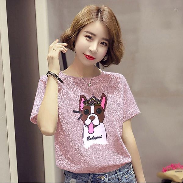

women t-shirt modis summer short sleeve solid o-neck printing pink female t shirt loose casual fashion femme student tshirt1, White