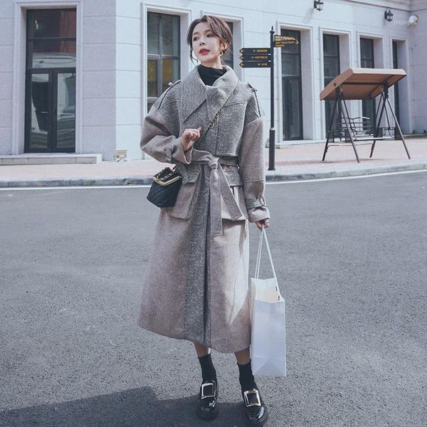 

new 2020 female jacket autumn winter all-match mid-length british style oversized loose casual thickened warm women coat a921, Black