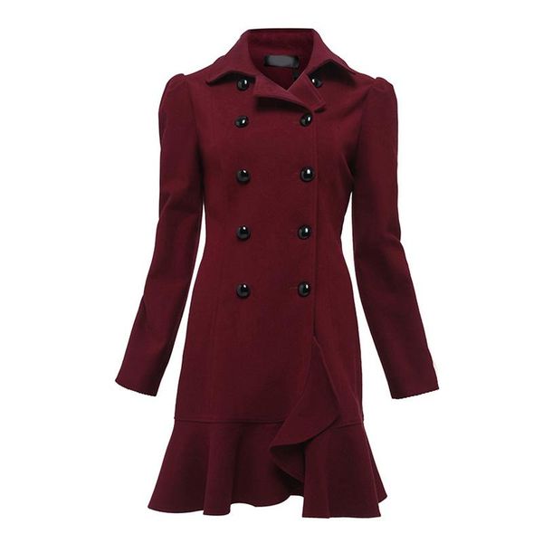 

women's wool & blends double breasted female elegant coats fall winter out wear long sleeve overcoat women burgundy casual, Black
