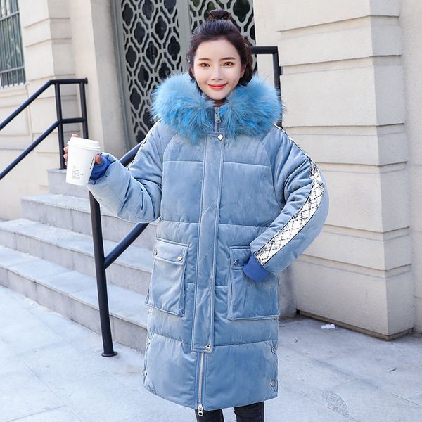 

2021 newwomen winter jacket warm thicken female coat long hooded with faux fur ladies velvet fabric lms1, Black