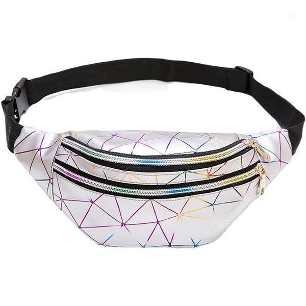 

holographic belt bag women colorful laser sports silver belt bag black geometric bright leather chest mobile1