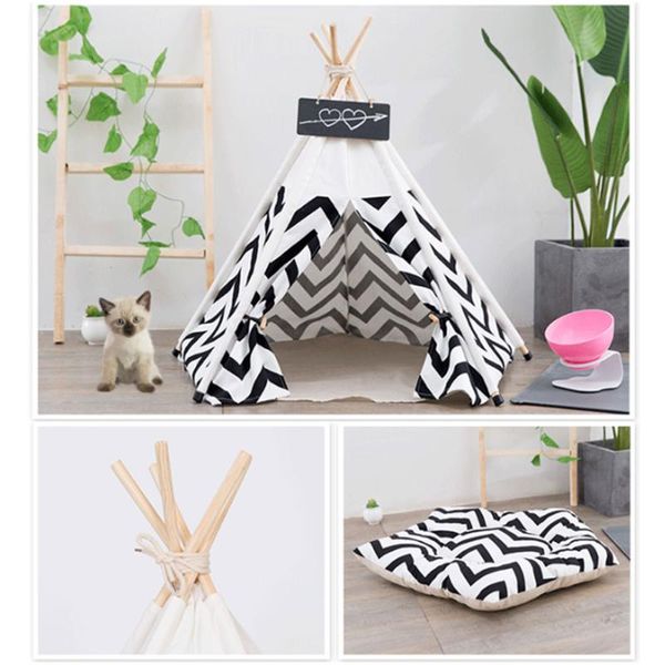 

kennels & pens foldable pet cat dog house portable tents wood canvas for dogs puppy bed outdoor teepee mat supplies