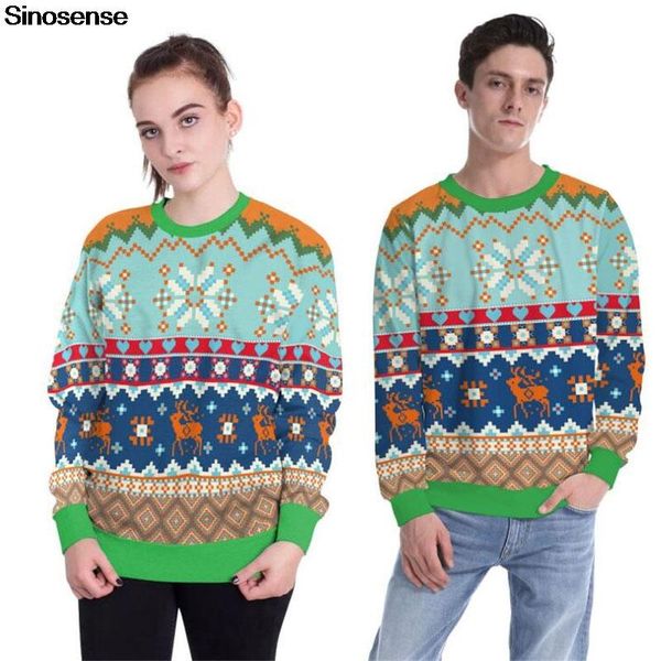 

men women reindeer snowflake ugly christmas sweater 3d funny design holiday party xmas sweatshirt pullover christmas jumper, White;black