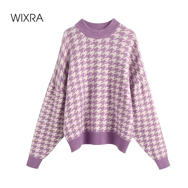 

wixra knitted sweaters womens casual pullovers houndstooth loose jumper autumn winter trendy female clothing 201130, White;black