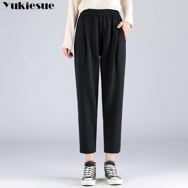 

new spring winter 2020 women clothing straight overalls casual harem pants korean elastic waist cargo pants women plus size, Black;white