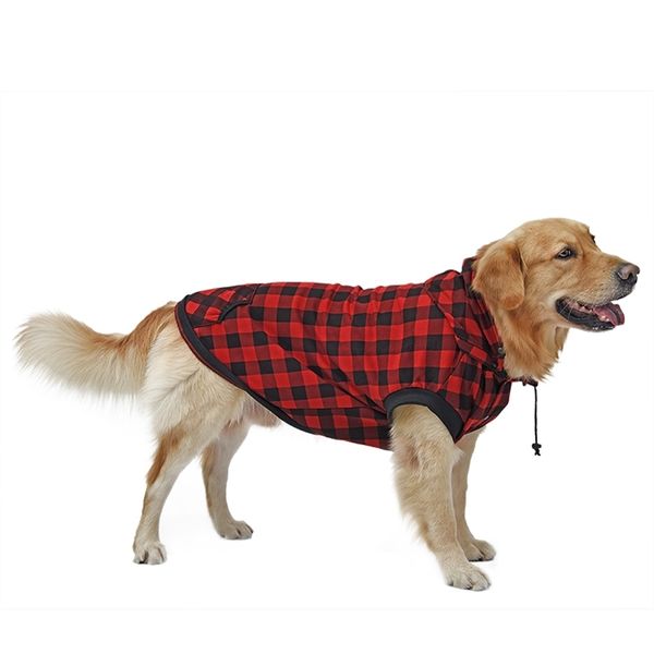 Große Hundekleidung Haustierpullover Rot Blau Hundegitterkleidung Warme abnehmbare Welpen Niedliche Kapuzenmäntel Plaidjacken Hoodies 6 Größen 201201