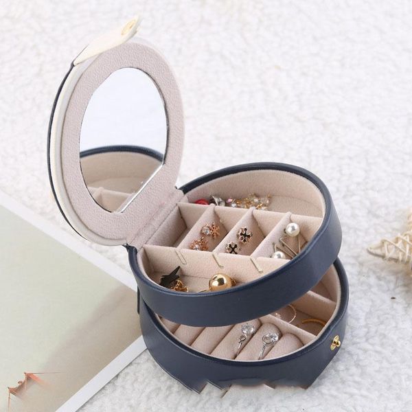 

11*11*5.8cm three-layer portable jewelry box earrings ear stud ear stud storage box jewelry bags necklace1, Pink;blue