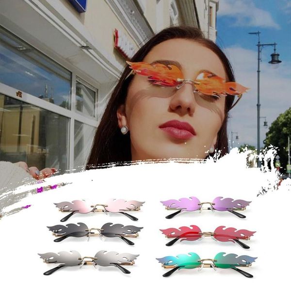 

newfashion огонь пламя женщины мужчины rimless волна солнцезащитные очки uv 400 очки luxury trending конкретизируйте солнцезащитные dropship