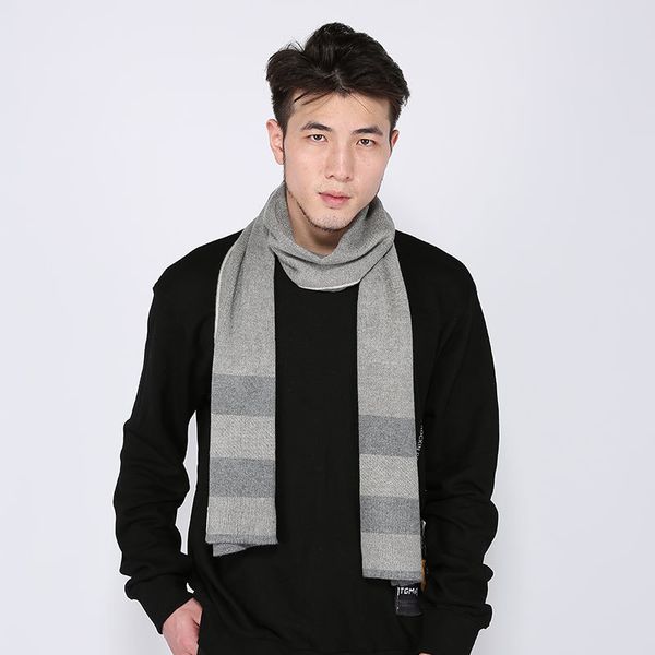 

sparsil men winter cashmere scarf knitted wool soft warm shawl wrap wide stripe scarves elastic neckerchief foulard y201007, Blue;gray