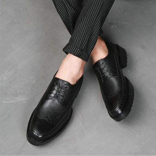 

fashion retro man brogue shoes business oxfords shoes microfiber leather lace-up formal men dress erf4, Black