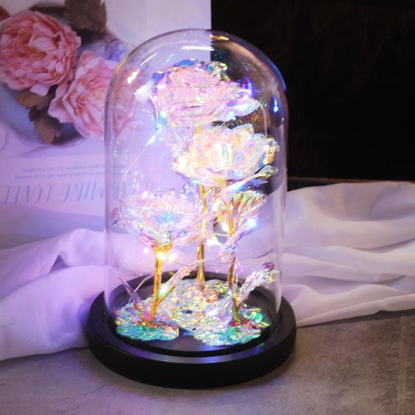 

the red artificial flower in a glass dome for wedding valentine's gifts led rose lamps christmas ornament