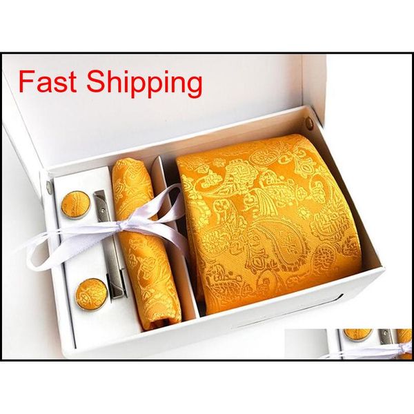 

classic men neck tie set (tie+tie clips+cufflinks+hanky+box) paisley necktie man formal silk tie suit business t qyljpv new_dhbest, Black;blue