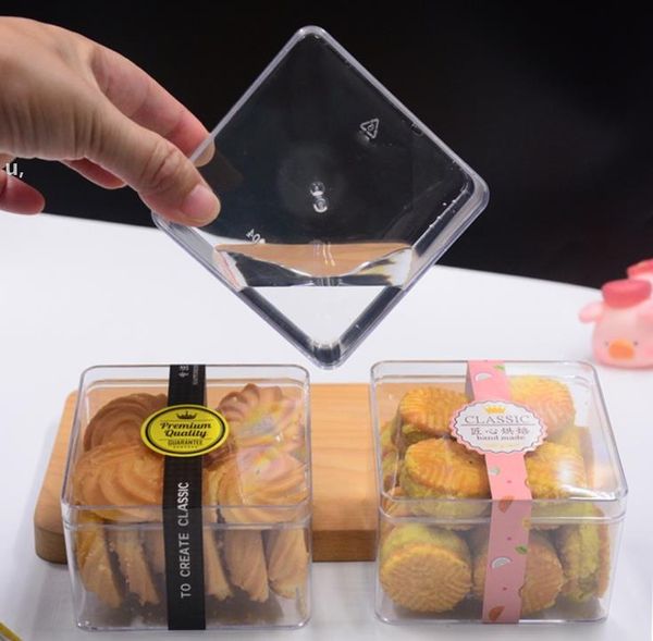 9.5 * 9.5 * 6.5 cm de plástico grau de alimentos ps clear bolo diy cookies caixa biscoito embalagem caixa de doces recipiente rrf12977