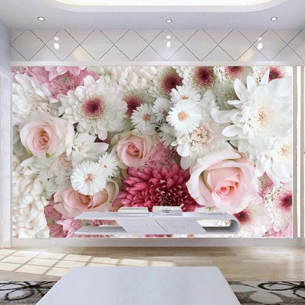 Gewohnheit 3D Wandbild Klassische Rose Pfingstrose-Blumen-Foto-Tapete Wohnzimmer Hochzeitshaus-Hintergrund-Wand-Dekor-Papel De Parede