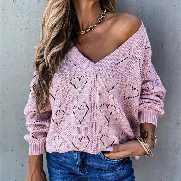 

thorn tree autumn winter love pattern women sweater long sleeve v-neck loose pullover casual streetwear hollow out swaeter 2020, White;black