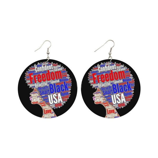 

fashion ladies round wooden earrings designer jewelry print portrait wood eardrop earring dangle ear hook ear drop for women accessory gift, Silver