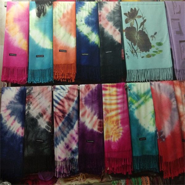 

diy wax tie dyed color blank white scarf fashion handmade tassels scarves women ladies soft shawl winter warm scarf long pashmina f120702, Red;brown