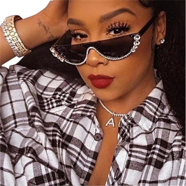 

sunglasses elegant ladies black half frame cat eye women shades designer fashion crystal female oculos, White;black