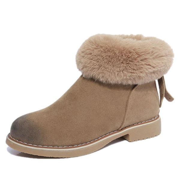 

new women's boots snow boots 2020 winter flock casual suede plush fashion warm zipper turned-over edge non-slip high quality, Black