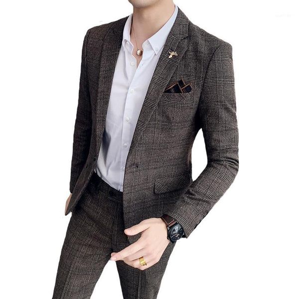 

blazer + pants ) 2020 new men's fashion boutique plaid casual business suit groom wedding dress tuxedo male formal suit1, White;black