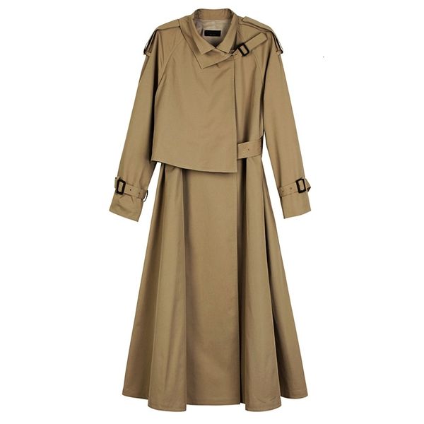 

khaki windbreaker women's mid-length 2020 spring autumn temperament korean loose overcoat british style ladies thench coat f99, Black;white