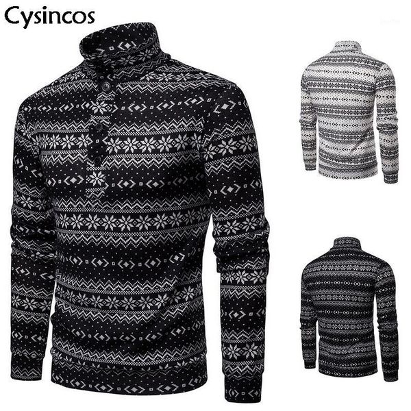 

cysincos long-sleeve patchwork sweater men fashion autumn winter snowflake print knitted sweater christmas turtleneck pullover1, White;black