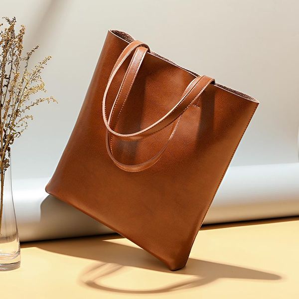 

2021 spring/summer new cow leather women's bag fashion lady leather bag simple tote large-capacity handbag shopping