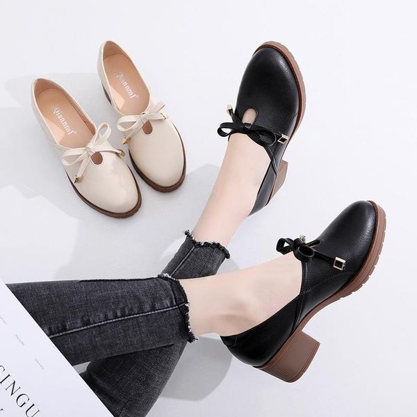 

the new womens shoes fashion casual round toe slip-on butterfly-knot square heel large size breathable non-slip pu, Black