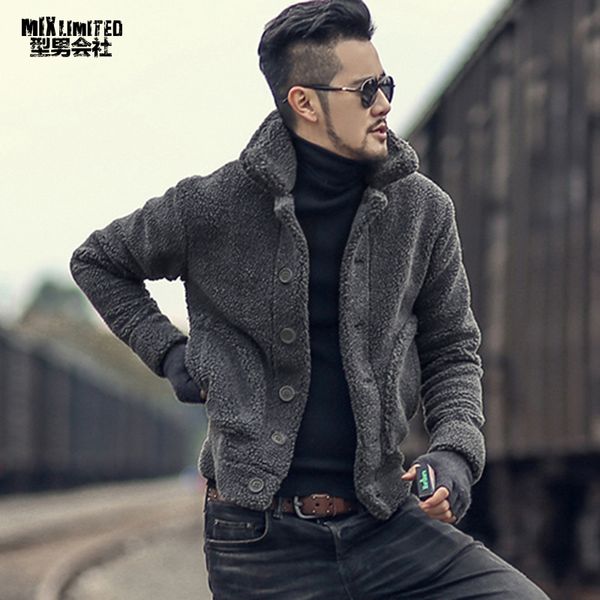 

winter furry jacket men warm plush collar slim casual solid knitwear mens fur padded new design woolen knitted cardigan f7135, White;black