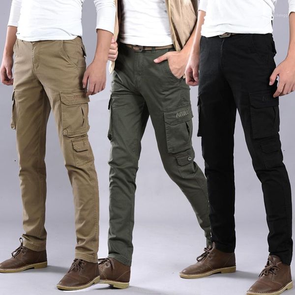 

mens slim fit skinny casual cargo pants pocket long trousers z331, Black