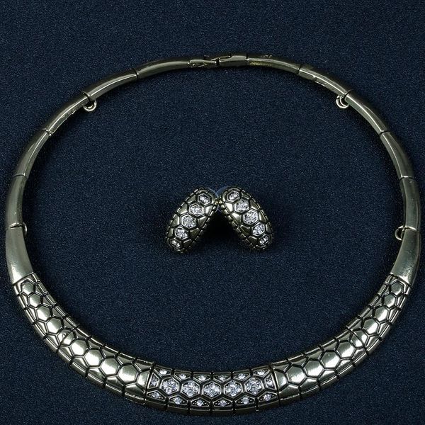 

vintage jewelry set for women vintage metal geometric 43cm collar necklace earrings sets with crystal, Silver