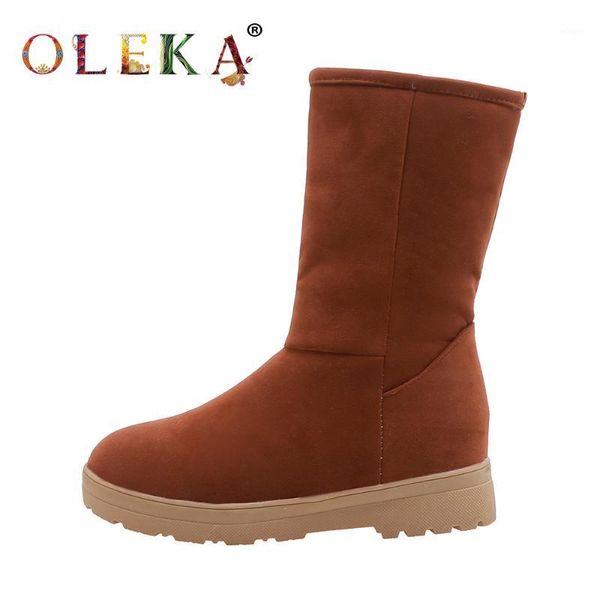 

boots oleka mid-calf winter women platform totem round toe ladies retro style snow as7551, Black