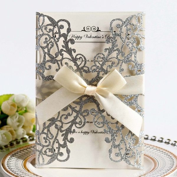 

glittery bow wedding invitations multi color hollow paper openwork invitation letter laser cut greeting card for party supplies 2 65dd e1