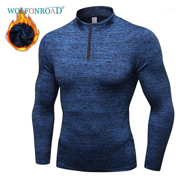 

wolfonroad winter thermal long sleeve running t-shirt men football sport shirt men's hiking sportswear quick dry men's sweater1, Black;blue
